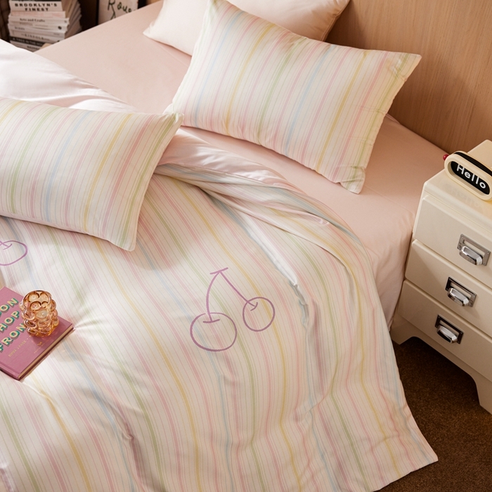 91家纺网 家纺一手货源 找家纺 安莱生活2025春夏新款天丝棉四件套 彩色樱桃