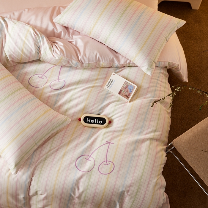 91家纺网 家纺一手货源 找家纺 安莱生活2025春夏新款天丝棉四件套 彩色樱桃