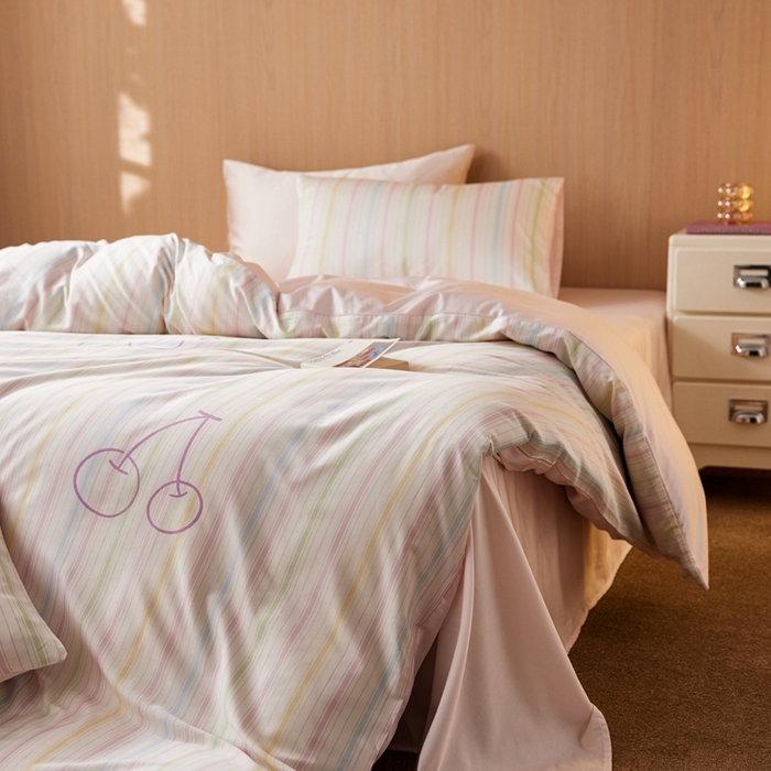 91家纺网 家纺一手货源 找家纺 安莱生活2025春夏新款天丝棉四件套 彩色樱桃