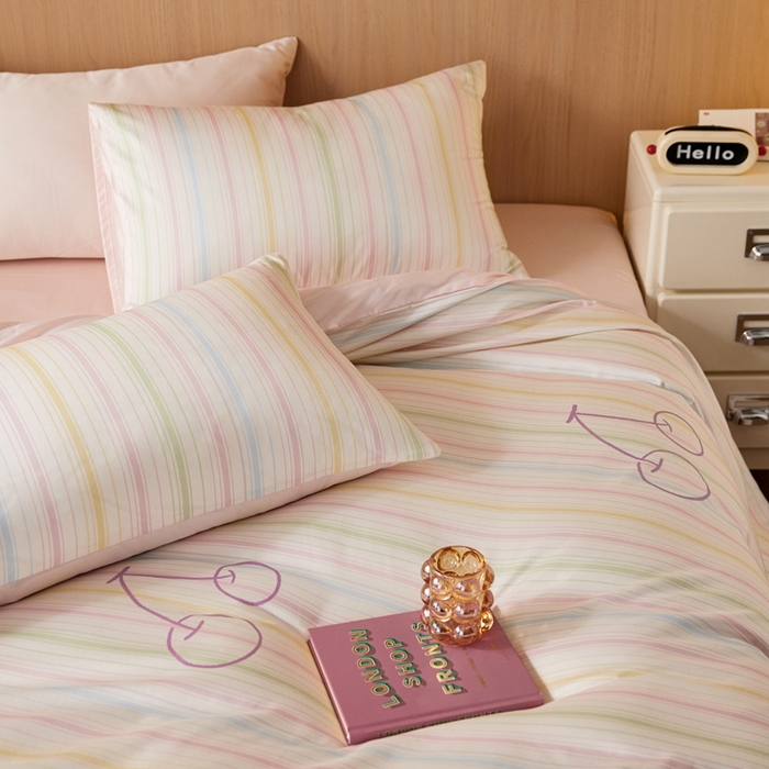 91家纺网 家纺一手货源 找家纺 安莱生活2025春夏新款天丝棉四件套 彩色樱桃