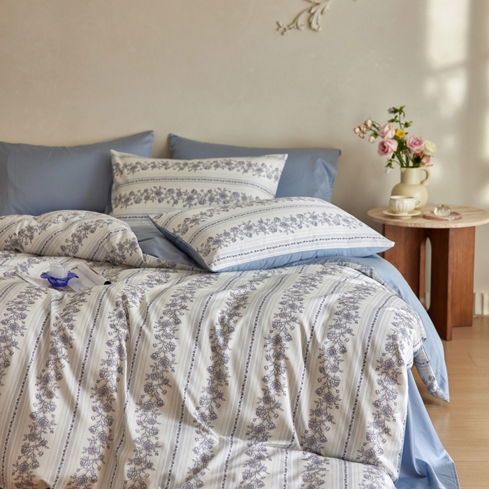 91家纺网 家纺一手货源 找家纺 安莱生活2025春夏新款天丝棉四件套 法尔斯庄园蓝