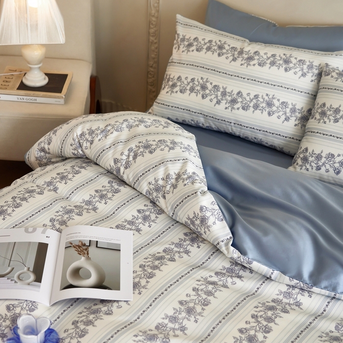 91家纺网 家纺一手货源 找家纺 安莱生活2025春夏新款天丝棉四件套 法尔斯庄园蓝