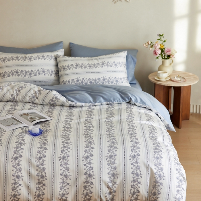 91家纺网 家纺一手货源 找家纺 安莱生活2025春夏新款天丝棉四件套 法尔斯庄园蓝