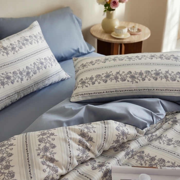 91家纺网 家纺一手货源 找家纺 安莱生活2025春夏新款天丝棉四件套 法尔斯庄园蓝