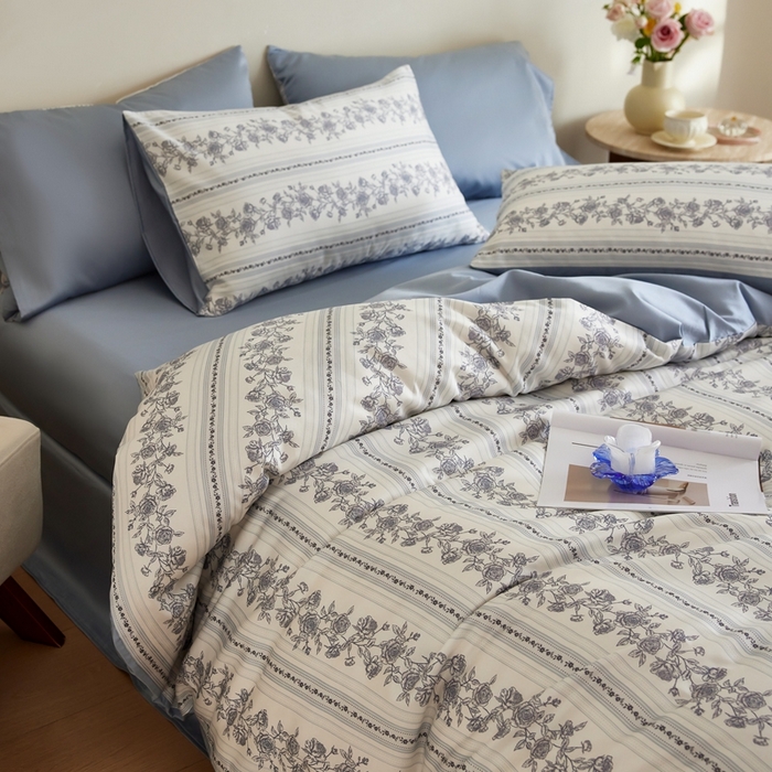 91家纺网 家纺一手货源 找家纺 安莱生活2025春夏新款天丝棉四件套 法尔斯庄园蓝