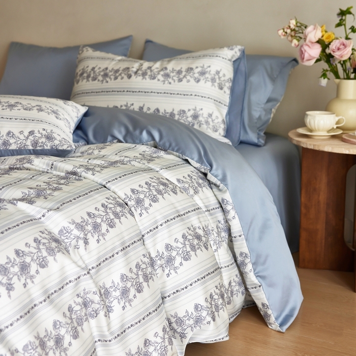 91家纺网 家纺一手货源 找家纺 安莱生活2025春夏新款天丝棉四件套 法尔斯庄园蓝