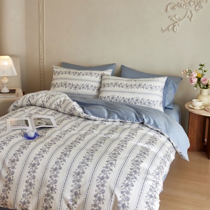 91家纺网 家纺一手货源 找家纺 安莱生活2025春夏新款天丝棉四件套 法尔斯庄园蓝