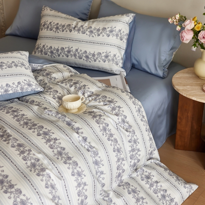 91家纺网 家纺一手货源 找家纺 安莱生活2025春夏新款天丝棉四件套 法尔斯庄园蓝