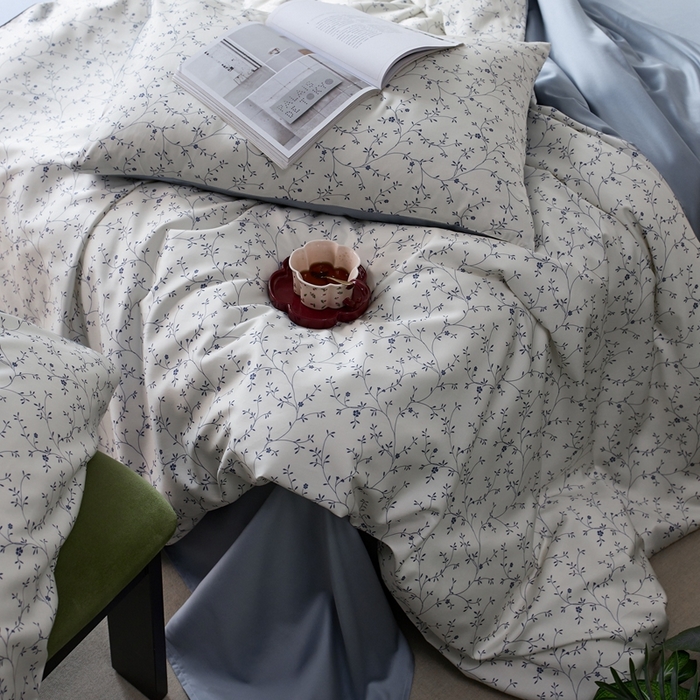 91家纺网 家纺一手货源 找家纺 安莱生活2025春夏新款天丝棉四件套 花开半夏-蓝