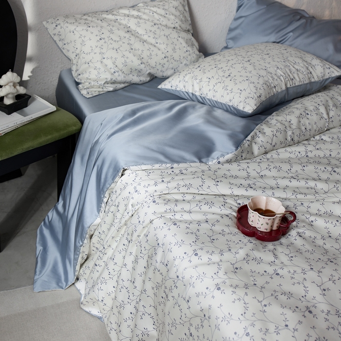 91家纺网 家纺一手货源 找家纺 安莱生活2025春夏新款天丝棉四件套 花开半夏-蓝