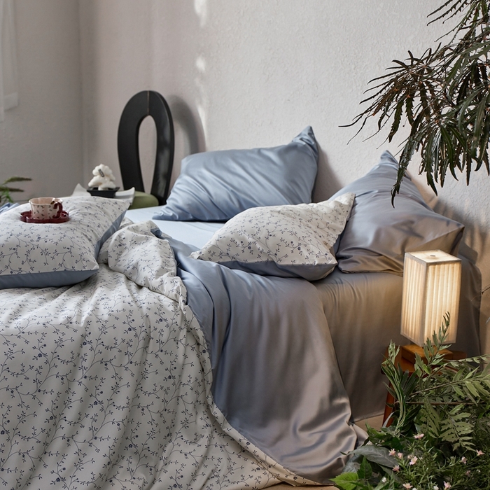 91家纺网 家纺一手货源 找家纺 安莱生活2025春夏新款天丝棉四件套 花开半夏-蓝