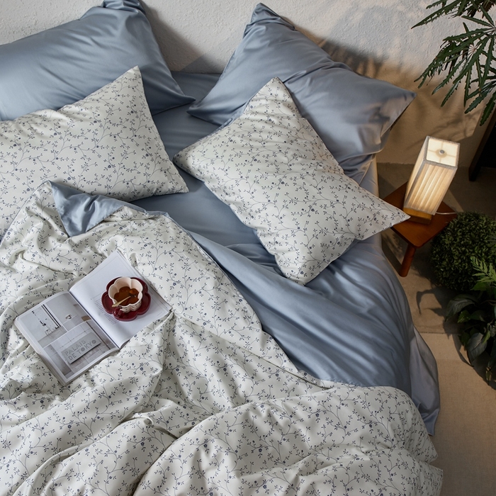 91家纺网 家纺一手货源 找家纺 安莱生活2025春夏新款天丝棉四件套 花开半夏-蓝