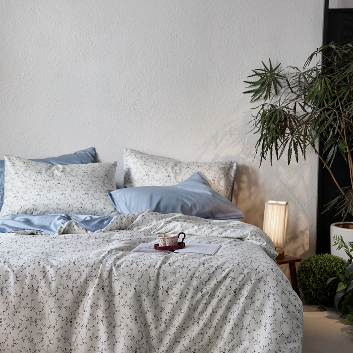 91家纺网 家纺一手货源 找家纺 安莱生活2025春夏新款天丝棉四件套 花开半夏-蓝