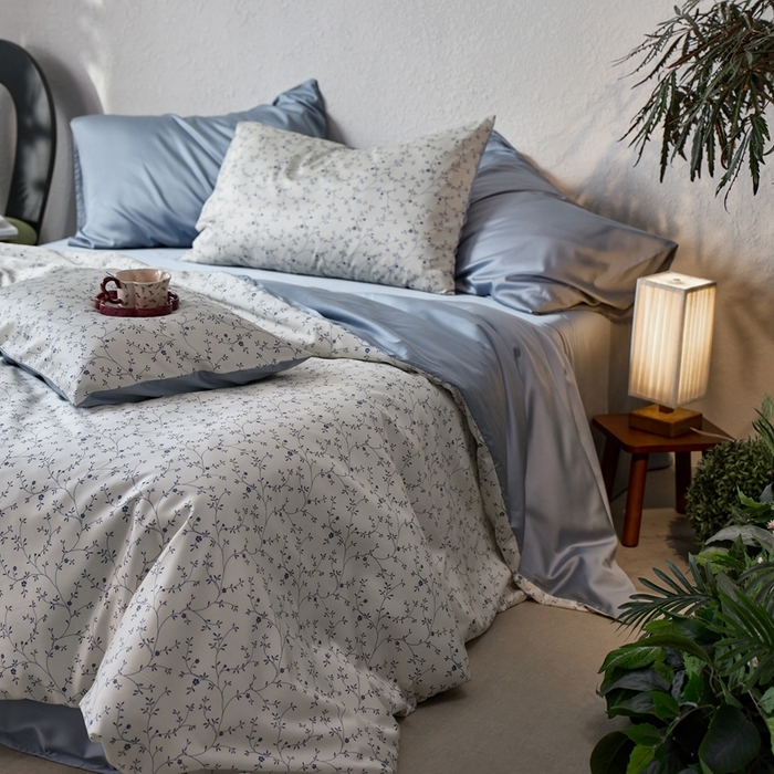 91家纺网 家纺一手货源 找家纺 安莱生活2025春夏新款天丝棉四件套 花开半夏-蓝