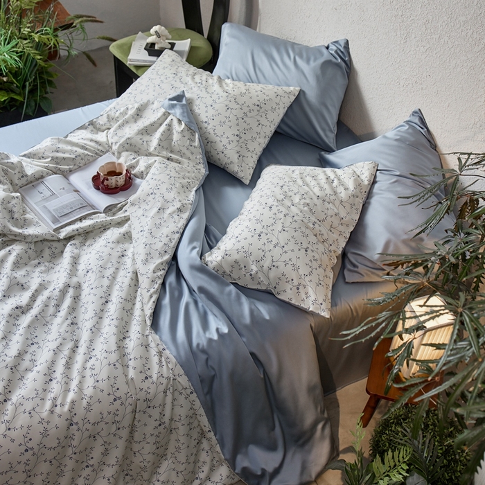 91家纺网 家纺一手货源 找家纺 安莱生活2025春夏新款天丝棉四件套 花开半夏-蓝