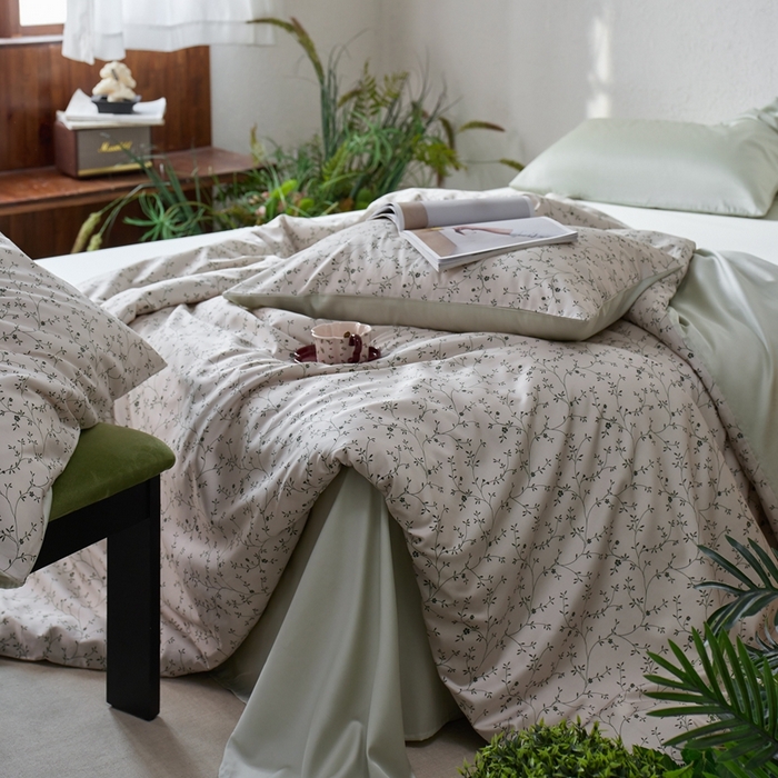 91家纺网 家纺一手货源 找家纺 安莱生活2025春夏新款天丝棉四件套 花开半夏-绿