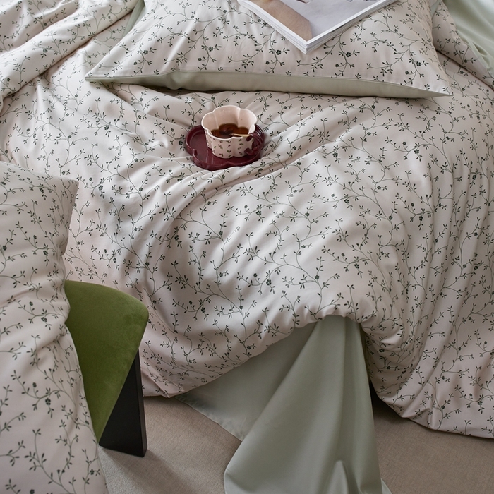 91家纺网 家纺一手货源 找家纺 安莱生活2025春夏新款天丝棉四件套 花开半夏-绿