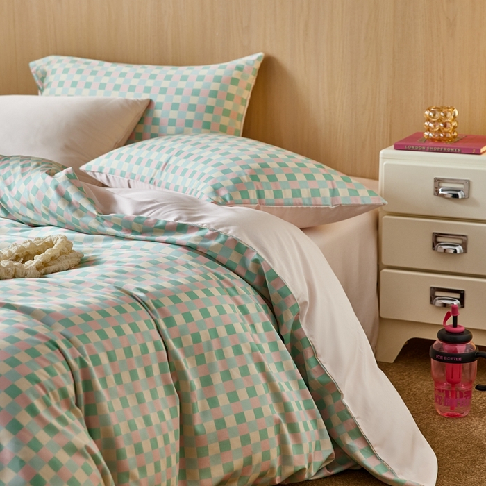 91家纺网 家纺一手货源 找家纺 安莱生活2025春夏新款天丝棉四件套 奶油格