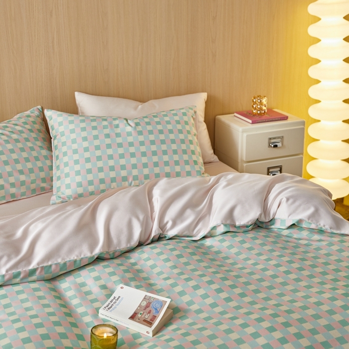 91家纺网 家纺一手货源 找家纺 安莱生活2025春夏新款天丝棉四件套 奶油格