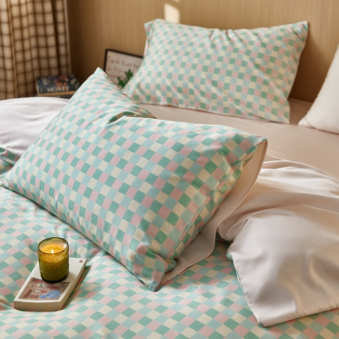 91家纺网 家纺一手货源 找家纺 安莱生活2025春夏新款天丝棉四件套 奶油格