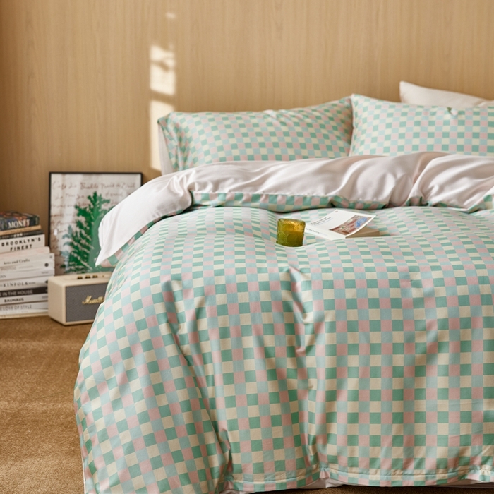 91家纺网 家纺一手货源 找家纺 安莱生活2025春夏新款天丝棉四件套 奶油格