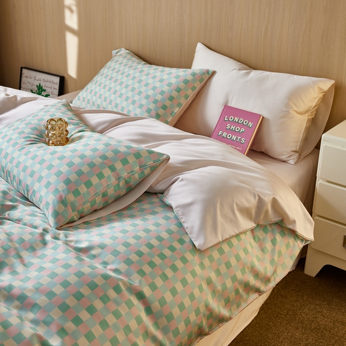 安莱生活2025春夏新款天丝棉四件套 奶油格