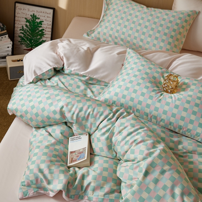 91家纺网 家纺一手货源 找家纺 安莱生活2025春夏新款天丝棉四件套 奶油格