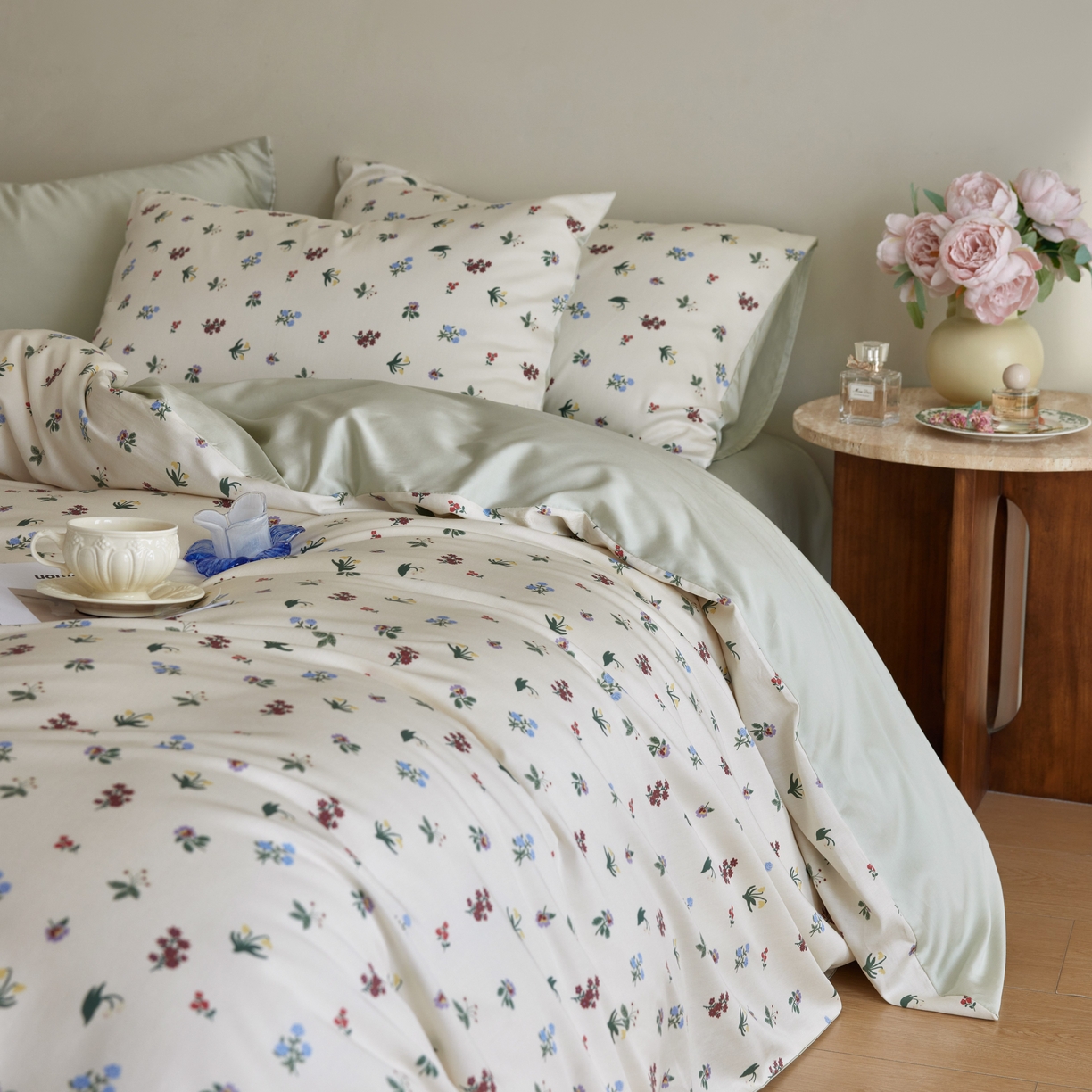 91家纺网 家纺一手货源 找家纺 安莱生活2025春夏新款天丝棉四件套 铃兰花语