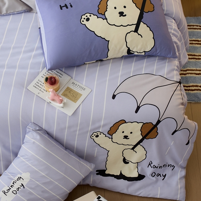 91家纺网 家纺一手货源 找家纺 安莱生活2025春夏新款天丝棉四件套 线条小狗-蓝