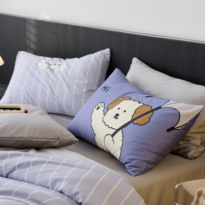 91家纺网 家纺一手货源 找家纺 安莱生活2025春夏新款天丝棉四件套 线条小狗-蓝