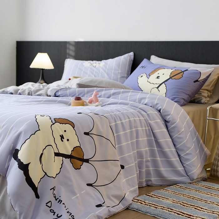 91家纺网 家纺一手货源 找家纺 安莱生活2025春夏新款天丝棉四件套 线条小狗-蓝