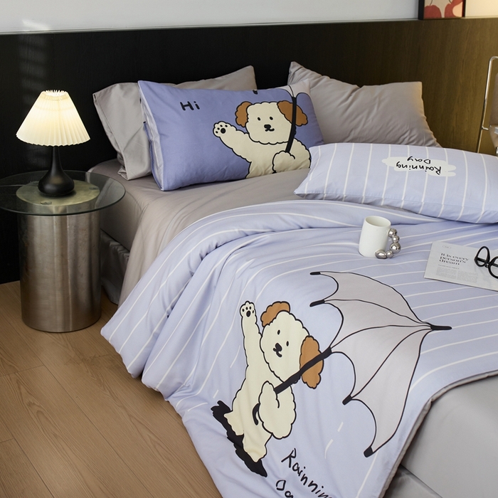 安莱生活2025春夏新款天丝棉四件套 线条小狗-蓝