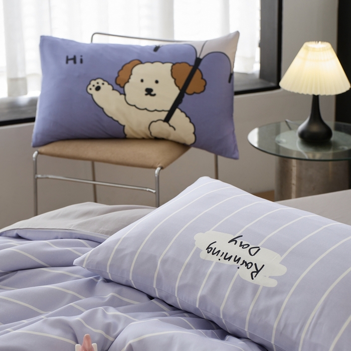 91家纺网 家纺一手货源 找家纺 安莱生活2025春夏新款天丝棉四件套 线条小狗-蓝