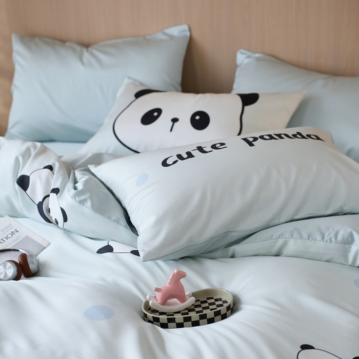 91家纺网 家纺一手货源 找家纺 安莱生活2025春夏新款天丝棉四件套 熊猫花花