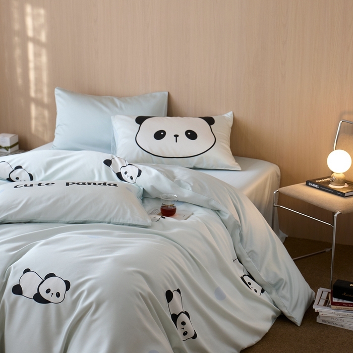 91家纺网 家纺一手货源 找家纺 安莱生活2025春夏新款天丝棉四件套 熊猫花花