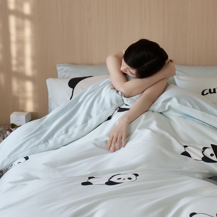 91家纺网 家纺一手货源 找家纺 安莱生活2025春夏新款天丝棉四件套 熊猫花花