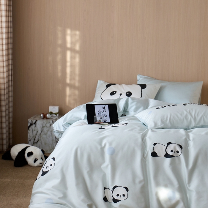 91家纺网 家纺一手货源 找家纺 安莱生活2025春夏新款天丝棉四件套 熊猫花花