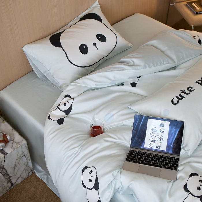 91家纺网 家纺一手货源 找家纺 安莱生活2025春夏新款天丝棉四件套 熊猫花花