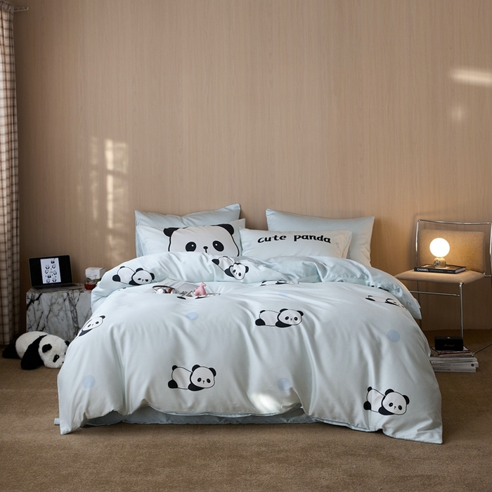 91家纺网 家纺一手货源 找家纺 安莱生活2025春夏新款天丝棉四件套 熊猫花花