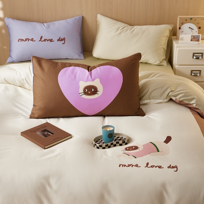 91家纺网 家纺一手货源 找家纺 安莱生活2025春夏新款天丝棉四件套 慵懒小猫