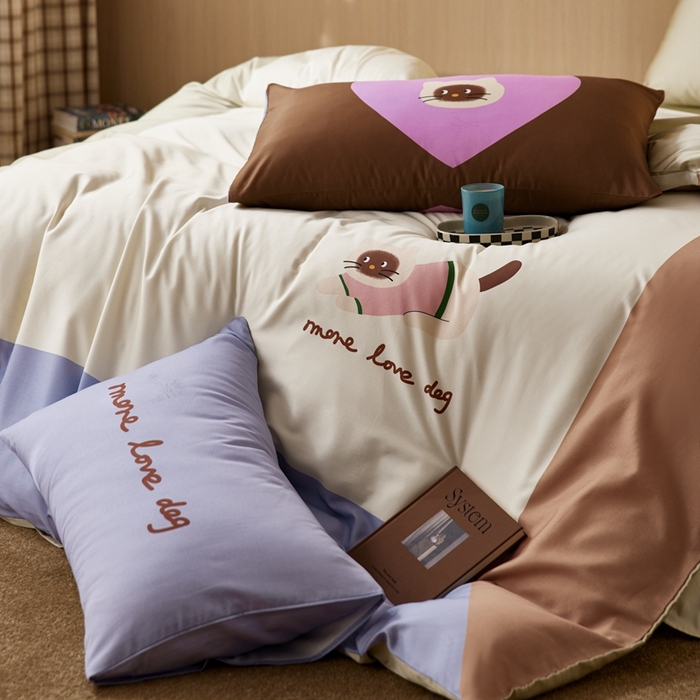 91家纺网 家纺一手货源 找家纺 安莱生活2025春夏新款天丝棉四件套 慵懒小猫