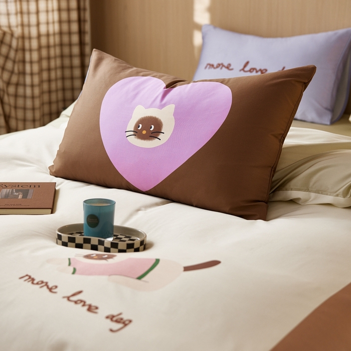 91家纺网 家纺一手货源 找家纺 安莱生活2025春夏新款天丝棉四件套 慵懒小猫