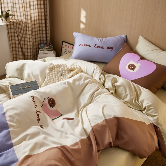 91家纺网 家纺一手货源 找家纺 安莱生活2025春夏新款天丝棉四件套 慵懒小猫