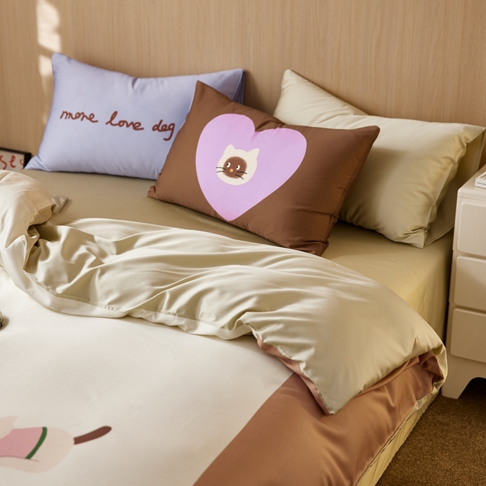 91家纺网 家纺一手货源 找家纺 安莱生活2025春夏新款天丝棉四件套 慵懒小猫