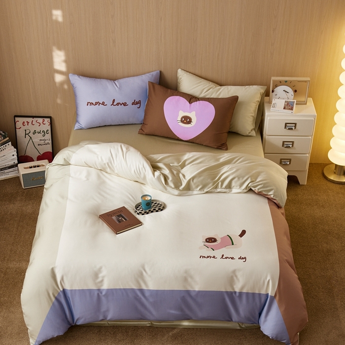 91家纺网 家纺一手货源 找家纺 安莱生活2025春夏新款天丝棉四件套 慵懒小猫