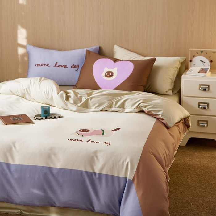 91家纺网 家纺一手货源 找家纺 安莱生活2025春夏新款天丝棉四件套 慵懒小猫