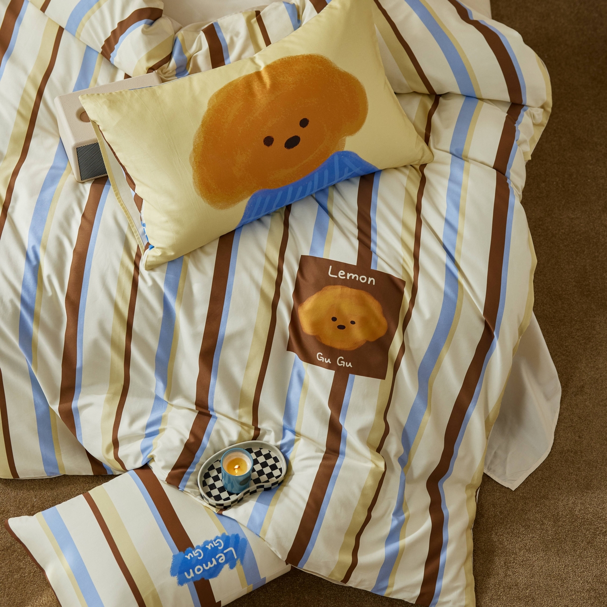 91家纺网 家纺一手货源 找家纺 安莱生活2025春夏新款天丝棉四件套 巧乐兹熊