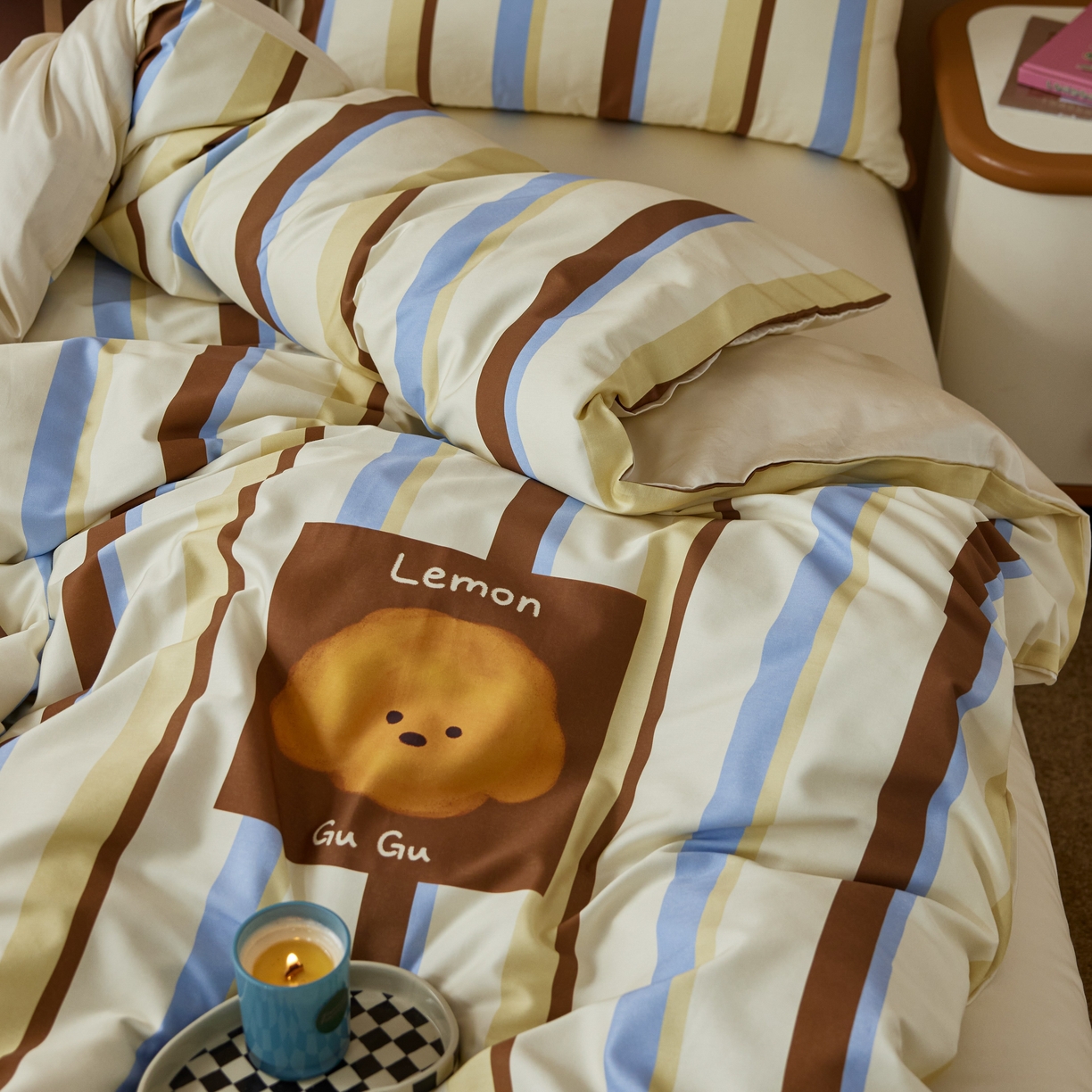 91家纺网 家纺一手货源 找家纺 安莱生活2025春夏新款天丝棉四件套 巧乐兹熊