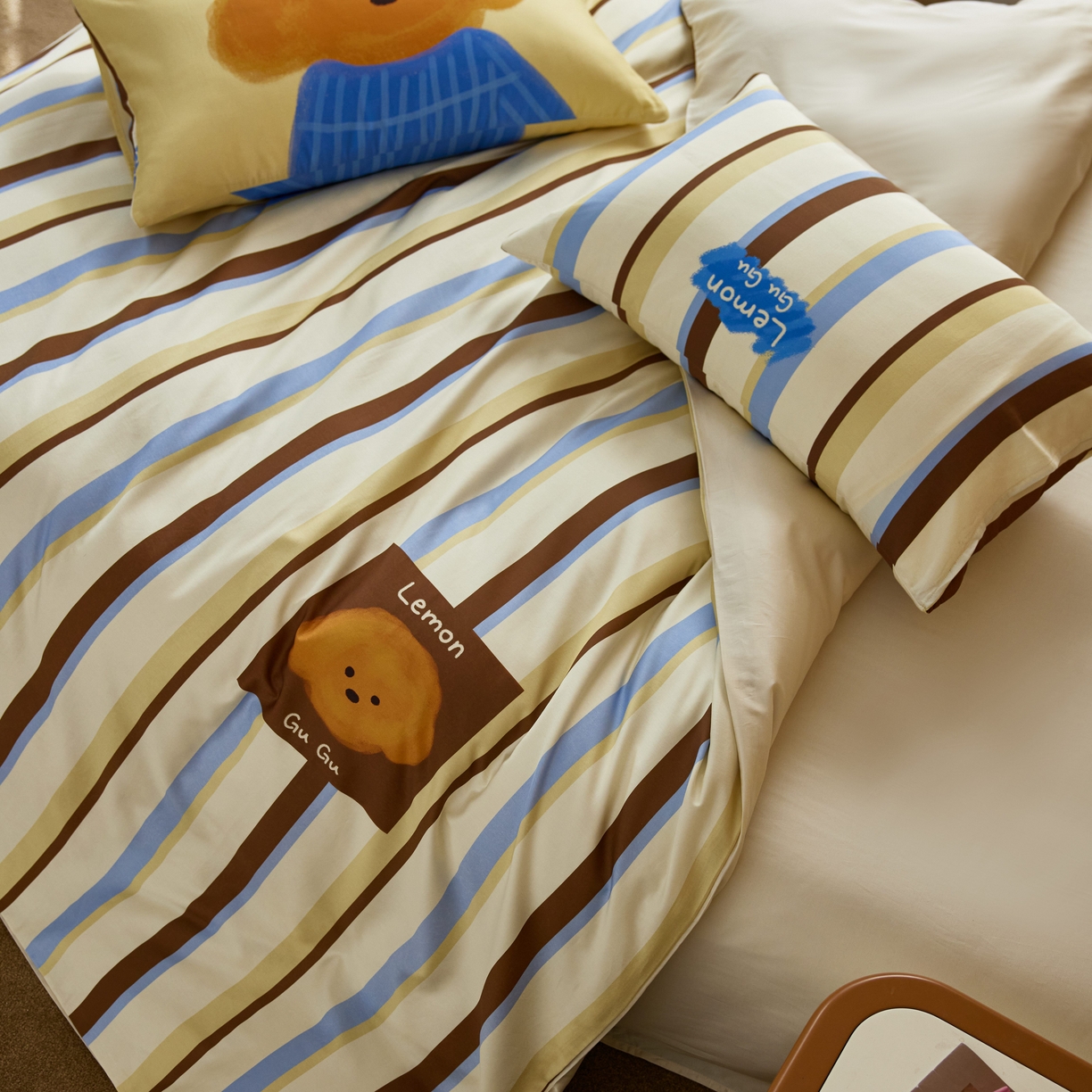 91家纺网 家纺一手货源 找家纺 安莱生活2025春夏新款天丝棉四件套 巧乐兹熊