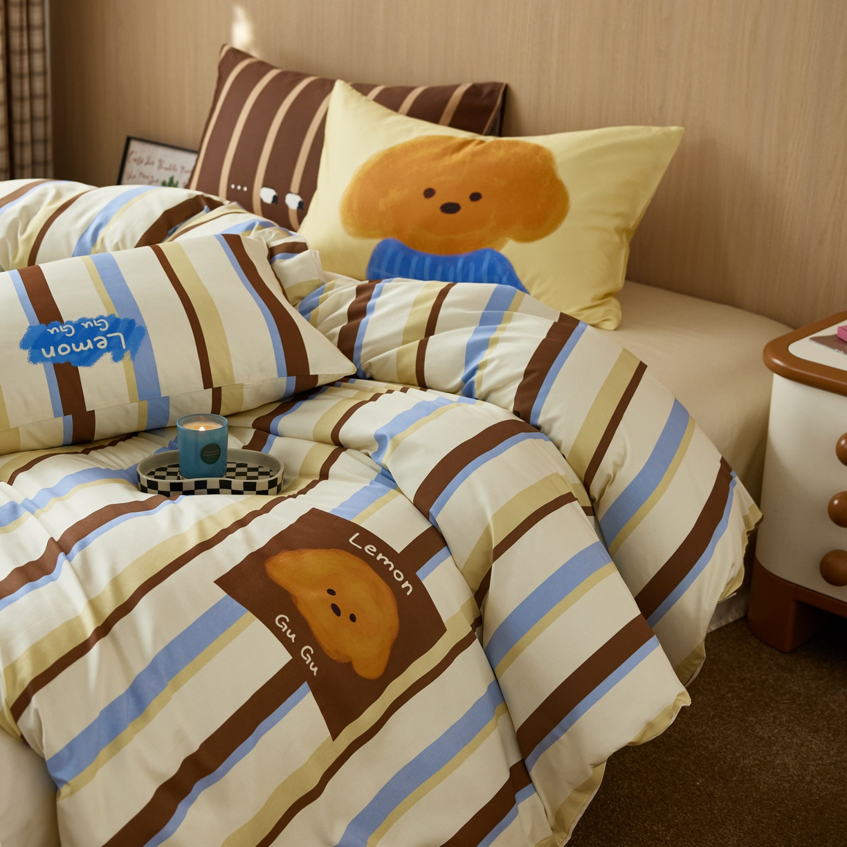 91家纺网 家纺一手货源 找家纺 安莱生活2025春夏新款天丝棉四件套 巧乐兹熊